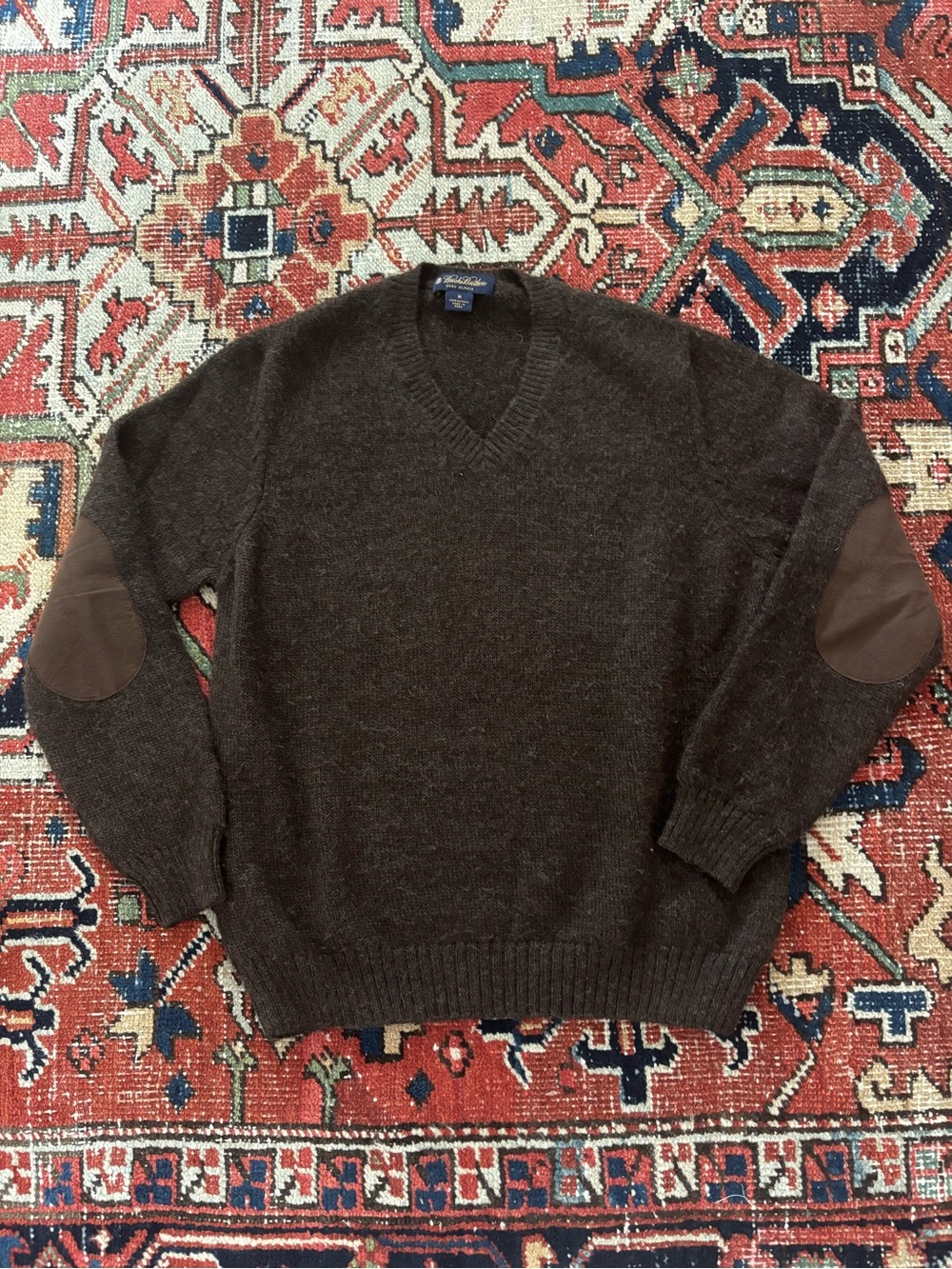Brooks Brothers Chocolate Alpaca V-Neck Sweater